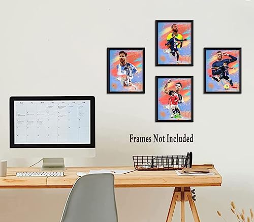 Watercolor Soccer Superstar Canvas Posters,Inspirational Football Sports Art Prints,Graffiti Soccer Art Print For Boys Fashionable Wall Decoration For College Dormitory Posters Set Of 4 (8X10 Inches, Unframed) #TOP3