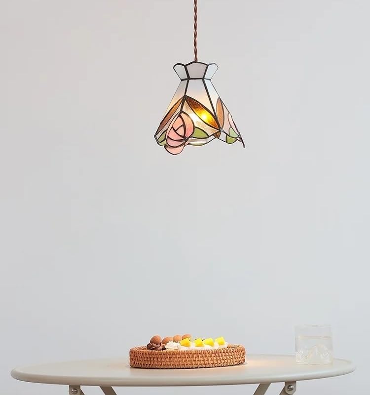 Suspension en verre coloré rose style nordique moderne avec luminaire LED intégré pour cuisine