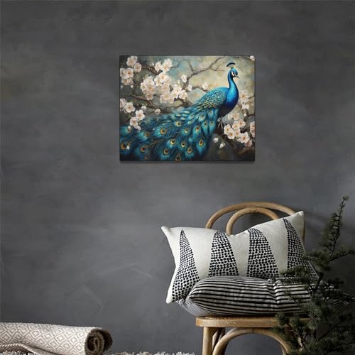 Mecowcm Peacock Wall Art Peacock Pictures Wall Decor Canvas Print Painting Home Decoration Artwork For Living Room Office Bedroom Bathroom Framed 12 Inchx16 Inch thumb #2