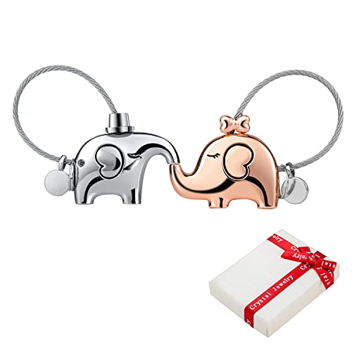 Catena chiave Coppia Portachiavi Portachiavi Baciare elefante portachiavi in ​​lega di zinco regalo clip da cintura moschettone chiave per coppie e amanti 3.9x2.5cm