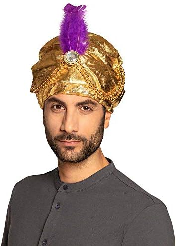Boland Sultan Selim Turban - Shiny Fabric, Pearl Chains & Feather Details, One Size, Ideal for Arabian Prince & Eastern Governor Cosplay