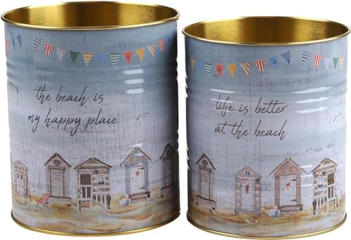 Set di 2 barattoli multiuso in metallo, motivo: capanna nautica sulla spiaggia