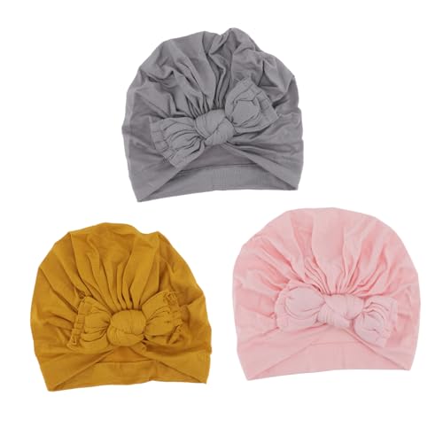 3pcs Knotted Hat Warm Ear Beanies for Boy Girl Mixed Colors Adorable Bow Design Comfortable Fit for Cold Weather