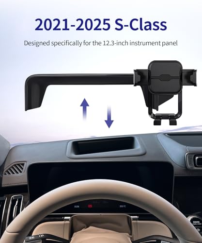 Car Phone Holder for Mercedes Benz S-Class S500 S580 S680 4Matic 2021-2025, 12.3" Screen Fixed Clip, Auto Accessories Navigation Bracket, Interior Decoration Mobile Phone Mount, 360° Rotation by Masergogo - Used condition - Image 3