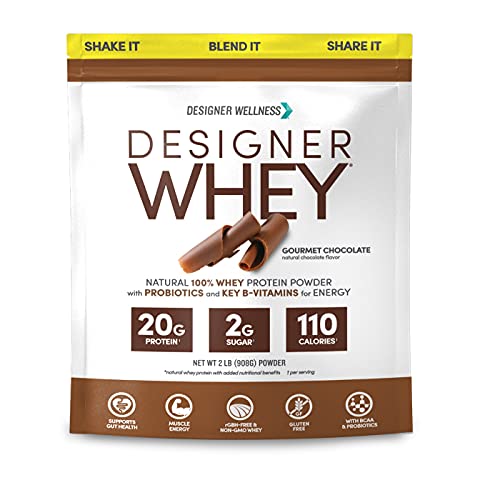 Designer Wellness, Designer Whey, Natural Protein Powder with Probiotics, Fiber, and Key B-Vitamins for Energy, Gluten-Free, Gourmet Chocolate, 2 lb #1