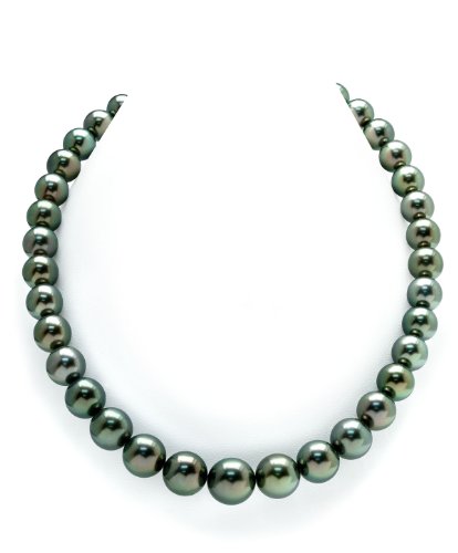 The Pearl Source 14K Gold 10-13mm Round Genuine Peacock Tahitian South Sea Cultured Pearl Necklace in 17