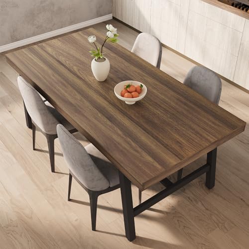 Image of GarveeHome Industrial Dining Table for 6-8, 70.87 inch Heavy Duty Rectangular Kitchen Table with 2 inchx2 inch Metal Legs & Wood Top, Large Dining Table for Home Office, Dining (Brown, 71 inch Non-Extendable)