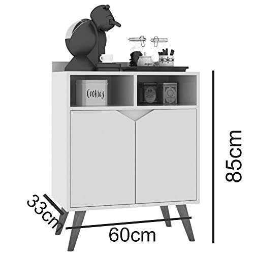 Aparador Buffet Cantinho Café Retrô 2 Portas Modelo PIX Pés Pinus Branco