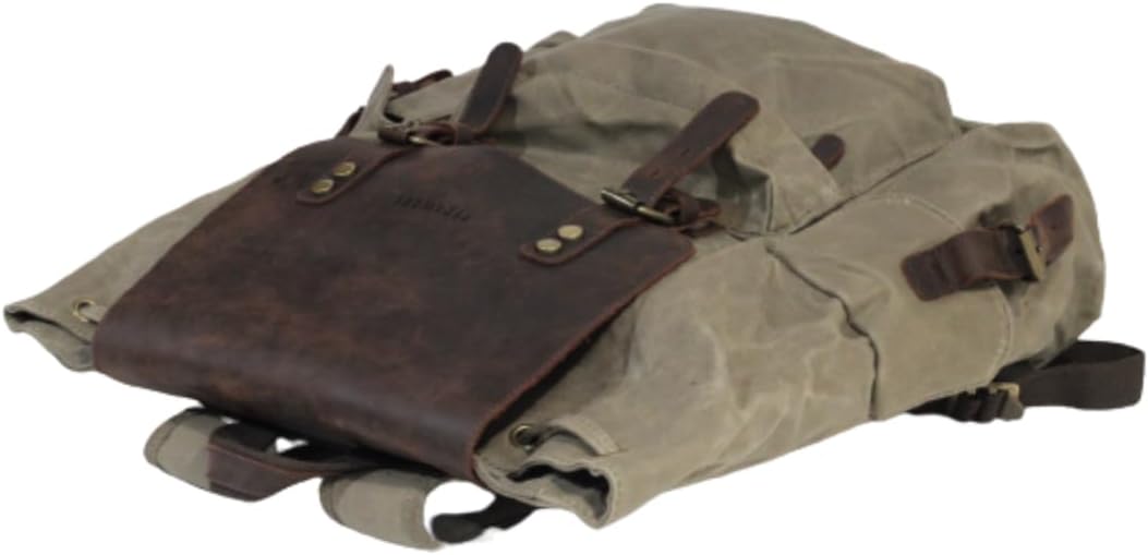 SAGE Genuine Leather Green Military Casual Daypack Backpacks Rucksack - Mens Backpack for Travel - Canvas Leather Backpack for Women Men Luggage Laptop Backpack for Men.
