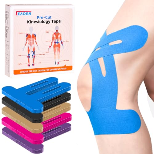 Image of Precut Kinesiology Tape for Knees, 20 Pcs - Knee Support & Stability, Knee Pain Relief Athletic Tape - Waterproof & Elastic, Breathable Hypoallergenic Latex-Free Tape, Blue