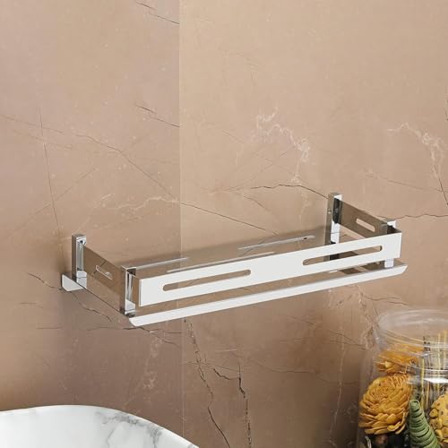 Image of FORTUNE Stainless Steel Wall Mount Bathroom Shelf Multi-Functional Storage Shelf, Bathroom Shelves, Rack Basket Bathroom Accessories Homes, Hotels Decor- Chrome Finish (12 X 5 Inch) (Pack of 3)