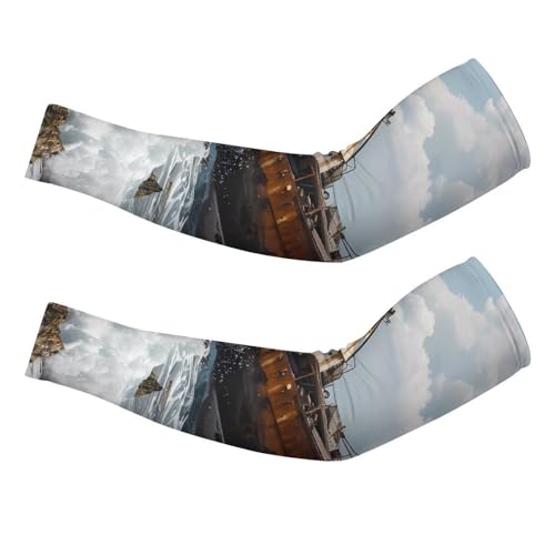Shipwreck Waves Reef Ice Silk Arm Sleeves Cooling Sun Protection Arm Sleeve for Men Women M