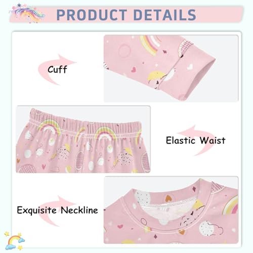 Fustylead Cute Tennis Rackets Rainbows Flowers on Pink 2-Piece Cotton Pajama Set, Long Sleeve Top and Matching Bottom4