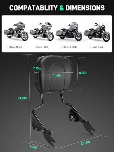 Passenger Backrest Sissy Bar,Detachable Sissy Bar Backrest Compatible with Harley Davidson Street Glide Road King Electra Glide Road Glide 2009-2026