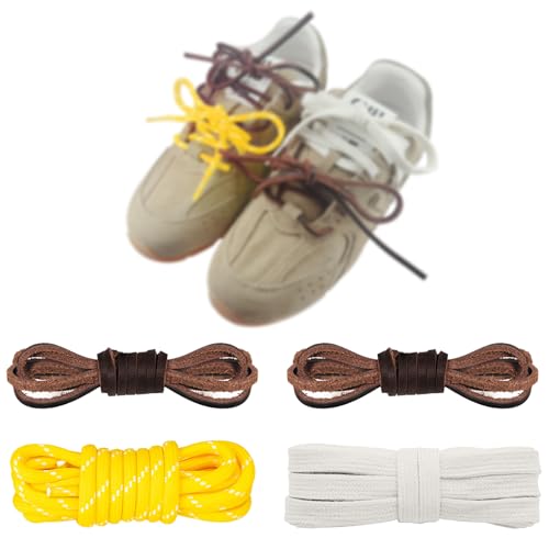 Image of 4Pcs Mixed Color Shoe Laces for Sneaker, Flat Leather Round Shoelaces Replacement Laces kit