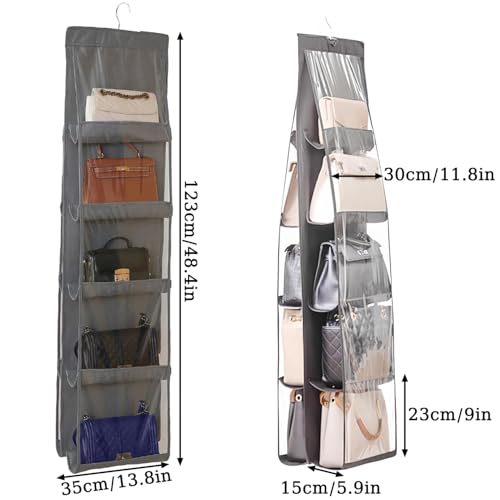 CJWLKJ 2 Pcs 10 Pockets Hanging Purse Handbag Organizer Clear Hanging Shelf Bag Collection Storage Holder Purse Bag Wardrobe Closet Space Saving Organizers (Grey) by CJWLKJ - Image 2