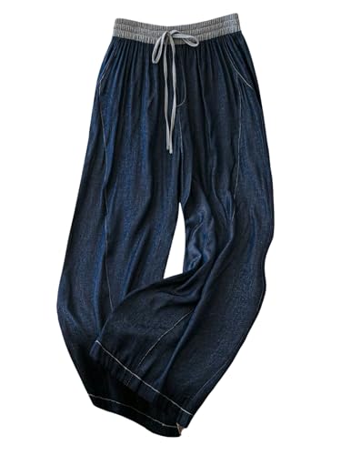 OYOANGLE Women's Plus Size Drawstring Waist Lounge Pants Loose Fit Wide Leg Trousers