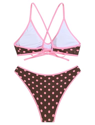 Image of ZAFUL Women's Tie Back Padded High Cut Bralette Bikini Set Two Piece Swimsuit