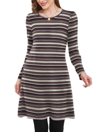 Image of OFEEFAN Womens Long Sleeve Tunic Dress Fall Fashion Sweater Dress with Pockets Pleated Front Casual Winter
