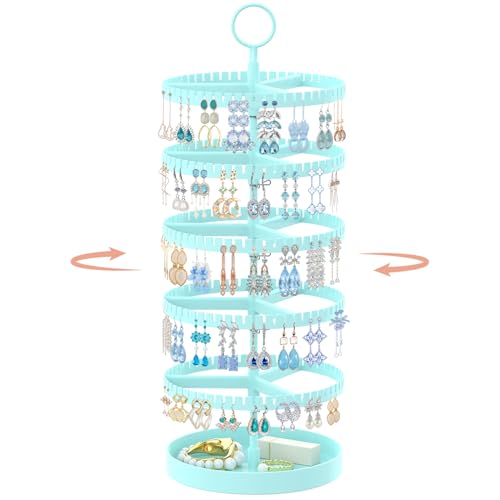 iDavosic.ly 5 Tier Rotating Earring Holder Organizer, Metal Tray, Blue