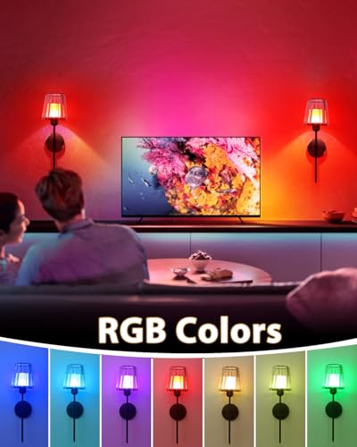 Image of Adetu 19.3 Inch Crystal Battery Operated Wall Sconces Set of 2 | Black Rechargeable Wall Lights with 10000mAh Dimmable Magnetic Bulb, RGB Wall Lamp for Bedroom Decor