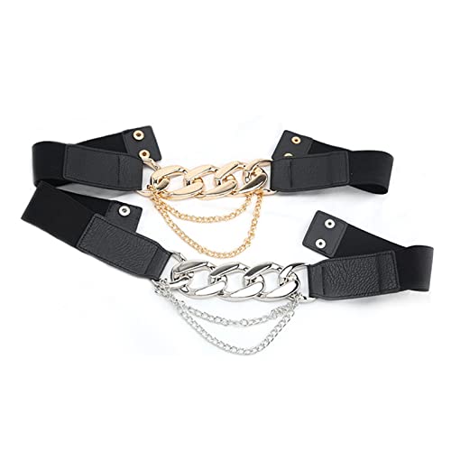 Skinny Belts, Fashion Elastic Belts PU Thick Chain Waist Strap Dress Coat Lady Decorative Waistband4