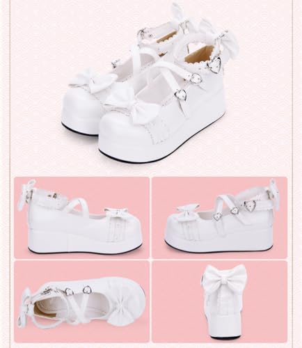 BEROBELLO Sweet Lolita Platform Mary Jane Shoes with Bow, Heart Buckle Straps2