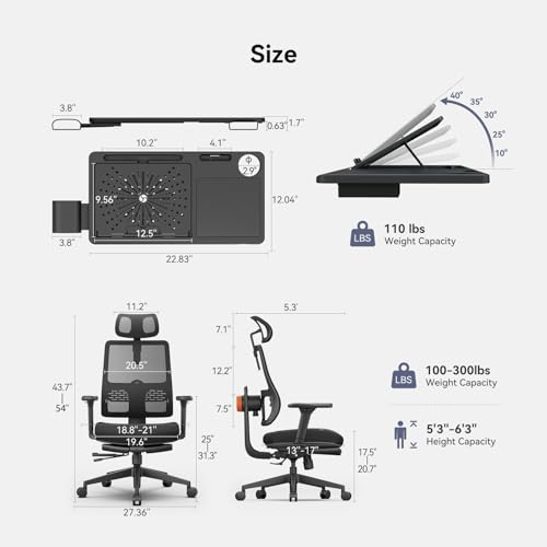 Image of Newtral Ergonomic Office Chair, Ergonomic Mesh High Back Desk Chair, Computer Task Chair, with Footrest, Adaptive Lumbar Support