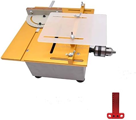 Portable Table Saw Mini Hobby Table Saw Handmade Woodworking Bench Lathe Electric Polisher Grinder Cutting Saw DIY Model Crafts Cutting Tool silver+yellow