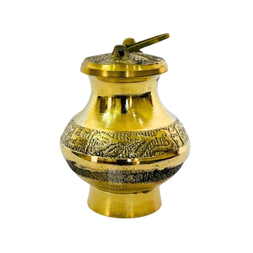 IDAHA Brass Kamandal | Gangajali | Kalash | Lota | Patra with Lid | Holy Water Pot for Gangajal | Ideal for Temple, Home & All Po(10.5 CM x 4.5 CM)