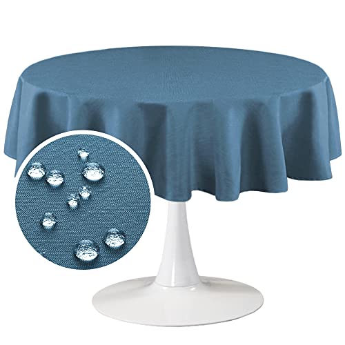 Fantasdecor Round Tablecloth 60 Inch Linen Table Cloths For Round Table Wrinkle Resistant And Waterproof Washable Linen Fabric Table Cover For Dining Room And Outdoor Use, Ink Blue, 60 Inch Round #TOP26