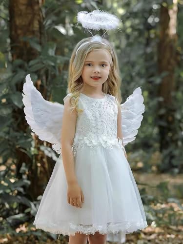 Winwild Engelsflügel Weiß mit Heiligenschein Engel Flügel 60CM Engel Teufel Feen Kostüm Kinder Accessoires für Halloween Karneval Cosplay Party Fasching Verkleidung