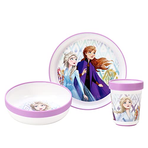 Frozen 3pcs Reusable Bicolor Premium Kids Dinner Tableware Set Plate, Bowl & Tumbler, BPA Free