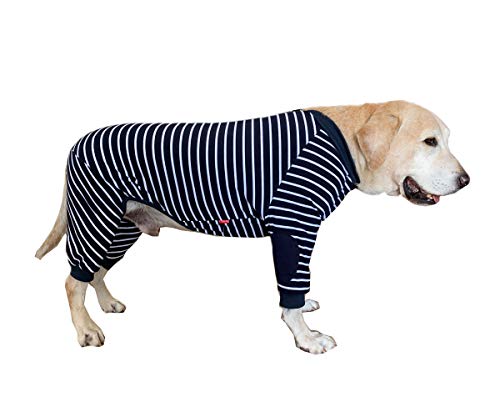Große Hundekleidung, schützt Gelenke, Anti-Haare, vierbeinig, klassischer gestreifter Reißverschluss, Haustier-Pyjama, Hunde-Overall für mittelgroße Hunde, Golden Retriever, Samoyed (schwarz) Cover
