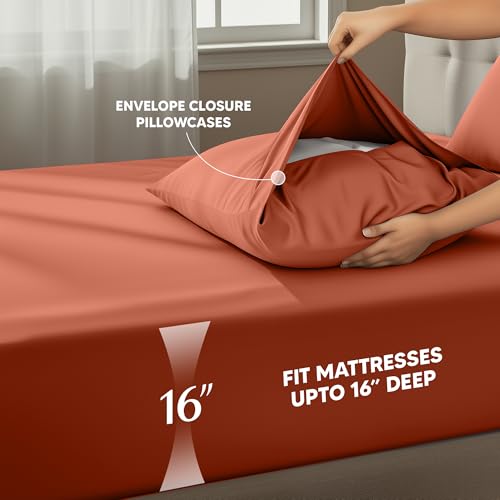 Image of Utopia Bedding Full Size Sheet Set - 4 Piece Bed Sheets, Soft and Breathable Microfiber, Includes 1 Fitted Sheet, 1 Flat Sheet and 2 Pillowcases - OekoTex (Orange)