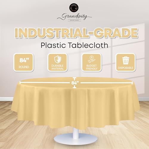Image of Grandipity 24 Pack Premium Disposable Plastic Tablecloth 84 inch Inch Decorative Round Table Cover - Ivory