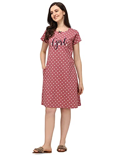 Image of Women's Night Dress Short Sleeve Round Neck Sleepwear with Stylish Contrast Panel, Comfortable Nightwear for Women