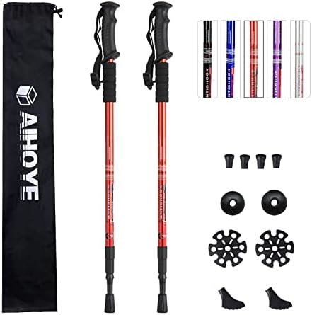 Aihoye Hiking Trekking Poles, 2 Pack Collapsible,Lightweight, Anti Shock, Walking Sticks,Adjustable Hiking Pole for Men and Women (red)