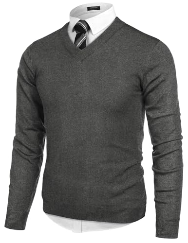 Pull col en V homme ajusté COOFANDY à manches longues pour un style décontracté chic