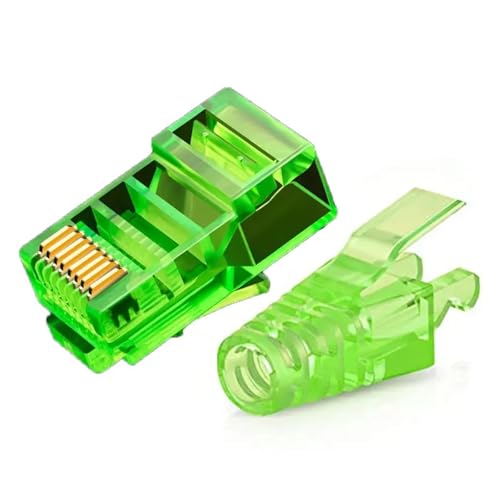 Fiches RJ45 Cat6 EZ à sertir et manchons de décharge de traction verts pour câble Ethernet droit