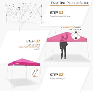 Eagle peak 10×10 slant leg pop up canopy tent easy one person setup instant outdoor beach canopy folding portable sports shelter 10×10 base 8×8 top pink  urban country home decor