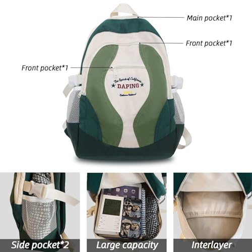 Teclado Fashion Backpack Large Bookbag Waterproof Laptop Bag Lightweight Casual Travel Daypacks (Green)4