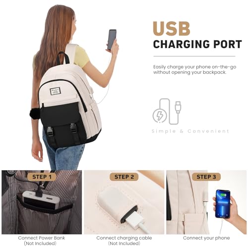 Image of WINDARS School Backpack for Teen Girls, Cute College Backpacks for Women Students Aesthetic Bookbag Large 17.3 Inch Laptop Bag Middle School Travel Back Pack (Black Beige)