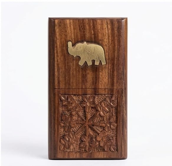 Woods Aura Crafts Wooden Cigarette Case Brown | Handcrafted Solid Wood, Brass Elephant Motif, Rich Brown Polish, Compact & Lightweight, Travel Friendly-image-31