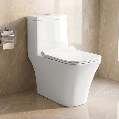 Image of WASSMIST Commode Toilet | Floor Mount One Piece Western Toilet for Bathroom with 10 Year Glaze Warranty | Rimless Tornado Washdown Flush | PP Slow Down Seat Cover | 225 mm S Trap