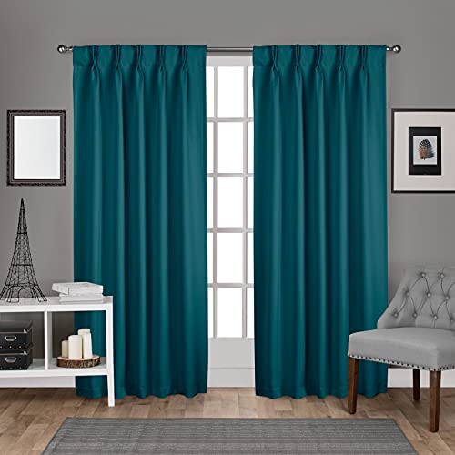 EXCLUSIVE HOME Sateen Twill Woven Room Darkening Blackout Pinch Pleat/Hidden Tab Top Curtain Panel Pair, 84" Length, Teal