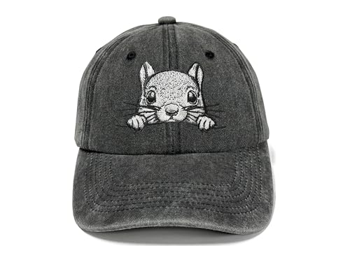Horpe - Horpe Squirrel Lover Baseball Hats, Cute Chipmunk Animal Gifts for Adult, Foreast Woodland Cap for Man Women, Embroidered Cotton Washed Black Dad Hat