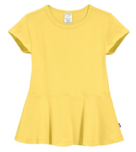 City Threads Big Girls' Cotton Short Sleeve Peplum Top Blouse Shirt for Summer Play School Parties Stylish SPD Sensory Friendly, Yellow, 10