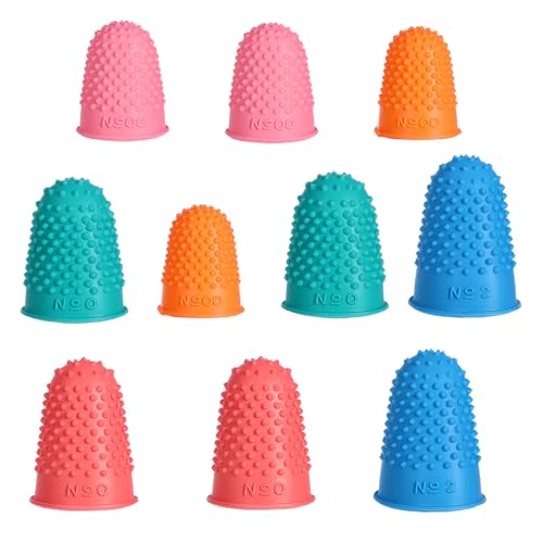 Finger Grips 10 Pack PCS Rubber Fingers Tip Fingers Covers, 5 Different Sizes Colors Finger Protector Covers Rubber Thimbles for FingerTips Protection Reusable Finger-Pads Grip for Paperwork