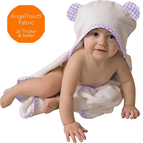 Image of Channing & Yates Premium Boutique Baby Towels for Girls - Hooded Girl Towel & Washcloth Set - Organic Viscose Made from Bamboo Baby Towels with Hood - Baby Girl Bath Towels (Purple)